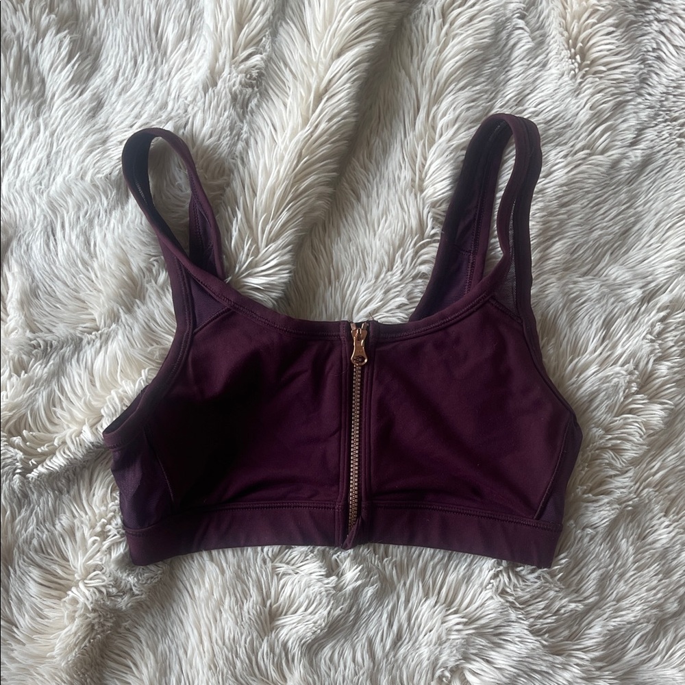 Aerie Zip-Front Sports Bra in deep purple